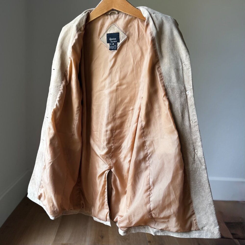Dennis Basso Vintage Tan Suede Coat Ethically Made in USA Y2K Tailored Fit XS - Picture 10 of 16